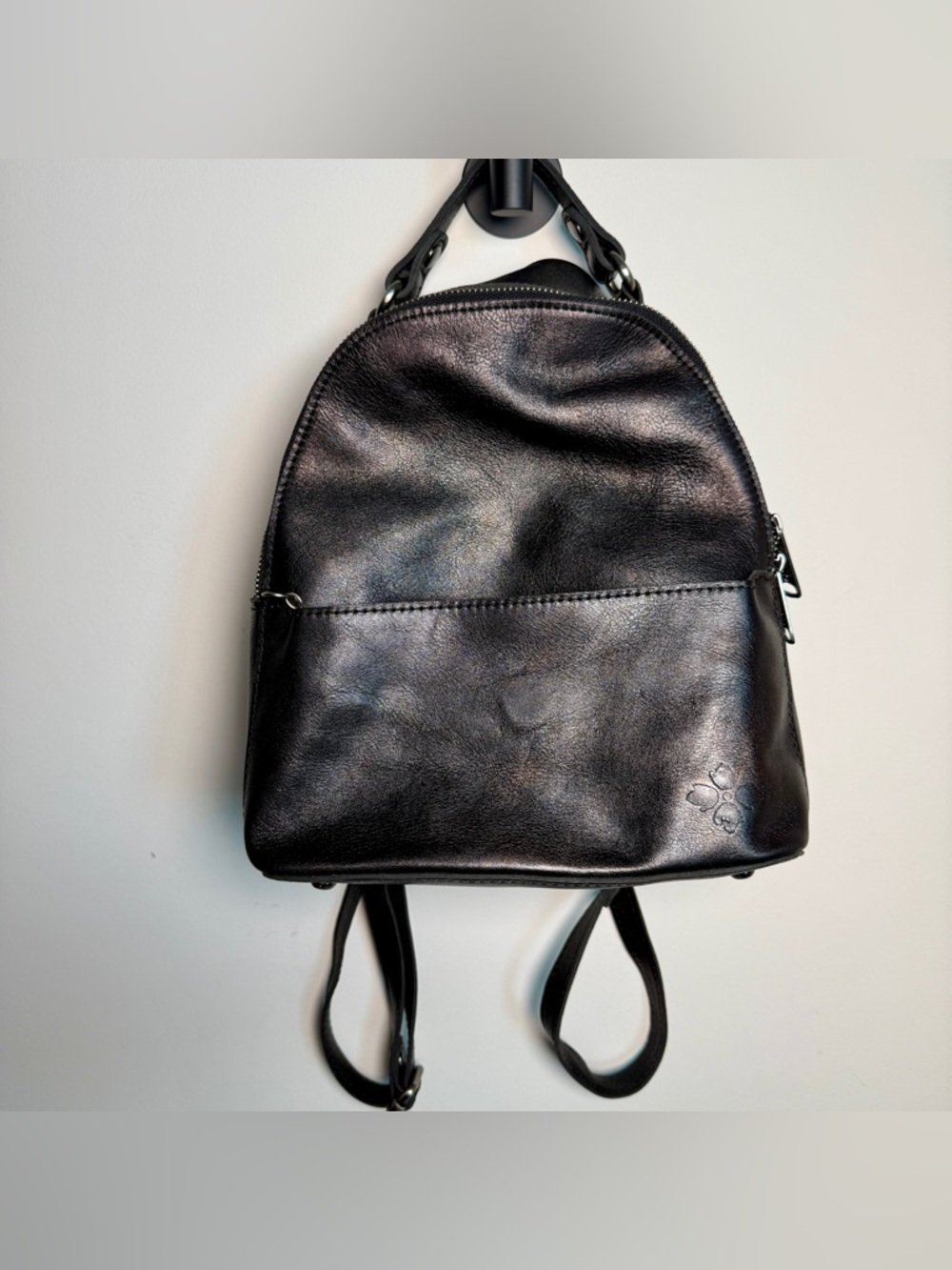 Patricia Nash | Black Leather Mini Backpack with Attached Wallet Boho Luxury